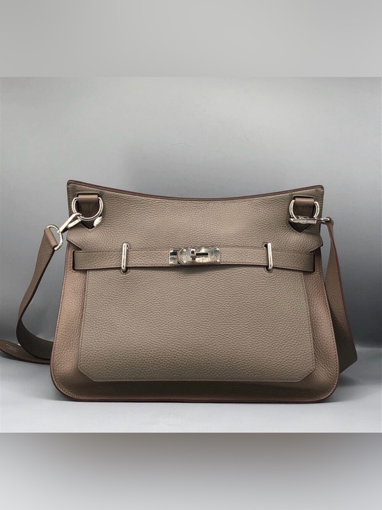 Hermes Handbags - Hermes Jyspiere 34 Taurillon Clemence Graphite & Etoupe Bag
